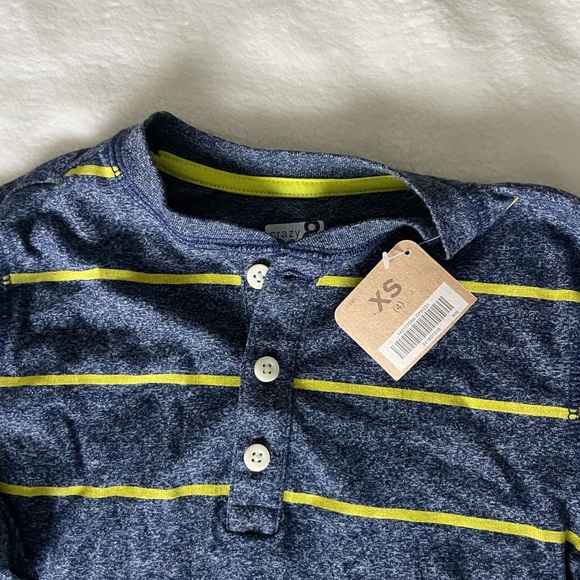Crazy 8 Navy and Yellow Striped Long Sleeve Henley - Picture 3 of 7